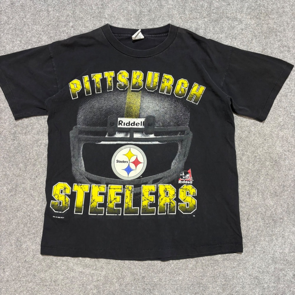 Vintage 1996 Pittsburgh Steelers Riddell T Shirt Mens Large Black NFL Football